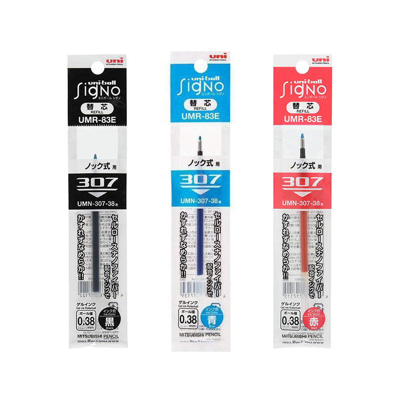 Uni-ball Signo 307 Gel Pen Refills - 0.38mm / 0.5mm / 0.7mm - Black / Blue / Red