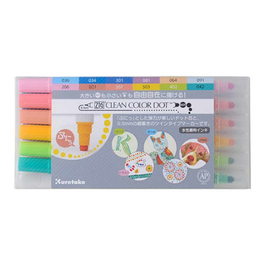 Markers Kuretake ZIG Clean Color Dot Dual-Tip Markers - 12 Color Set KURETAKE TC-6100/12V