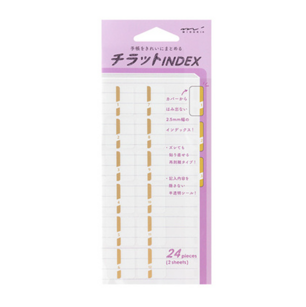 Index Tabs & Dividers Midori Chiratto Index Tab - Golden - Numbers - 2 Sheets (24 Pieces) - Medium MIDORI 82320006