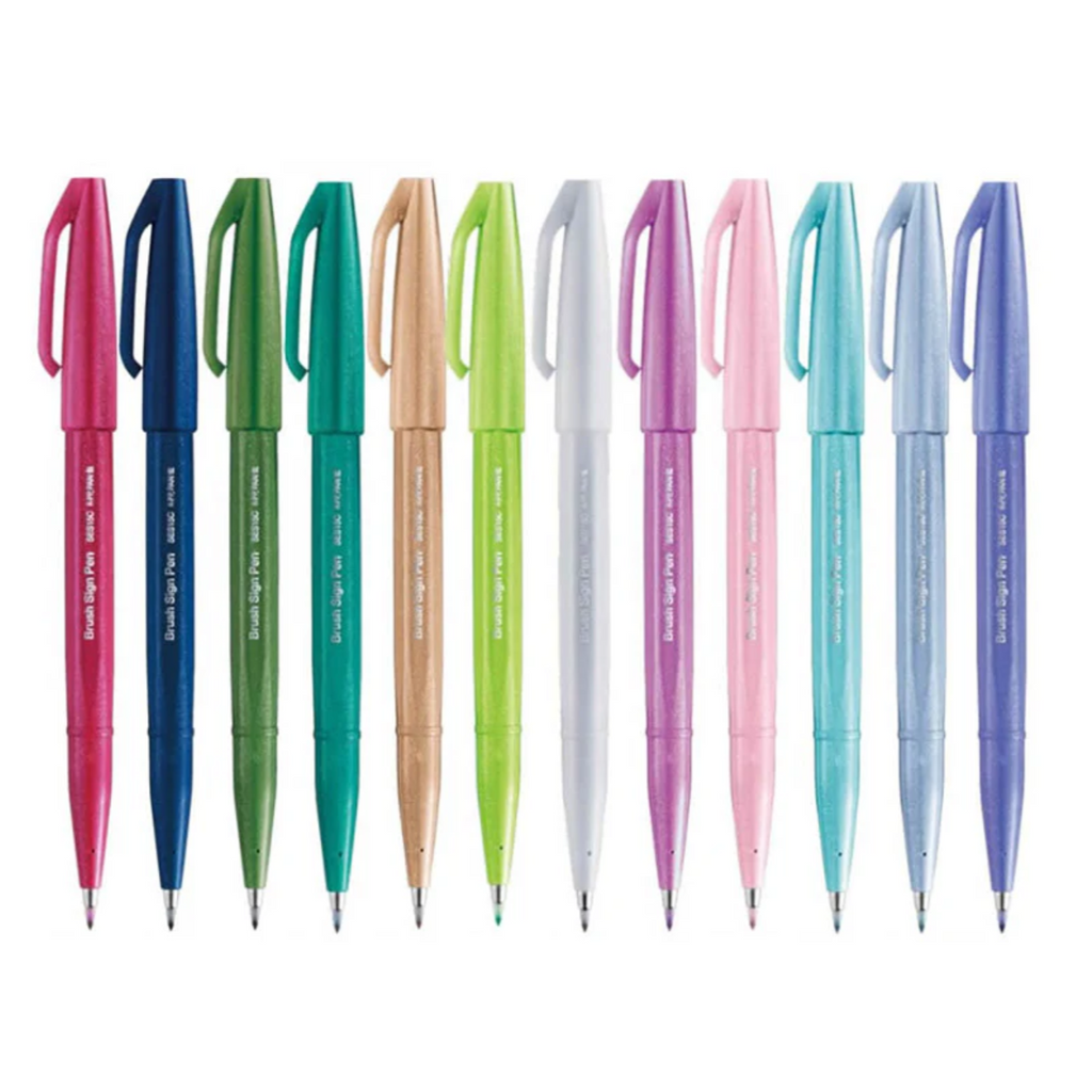 Brush Pens Pentel Fude Touch Brush Sign Pen - 12 New Colors 12 Color Bundle PENTEL SES15C