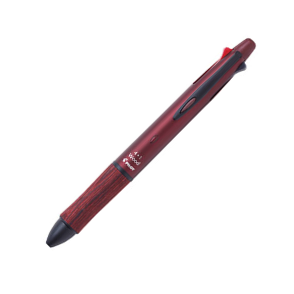 Multi Pens Pilot 4+1 WOOD (Acroball Smooth 0.7 Ballpoint +0.5 Mechanical) Wooden Grip Multi Pen - Bordeaux PILOT BKHFW-2SR-BO