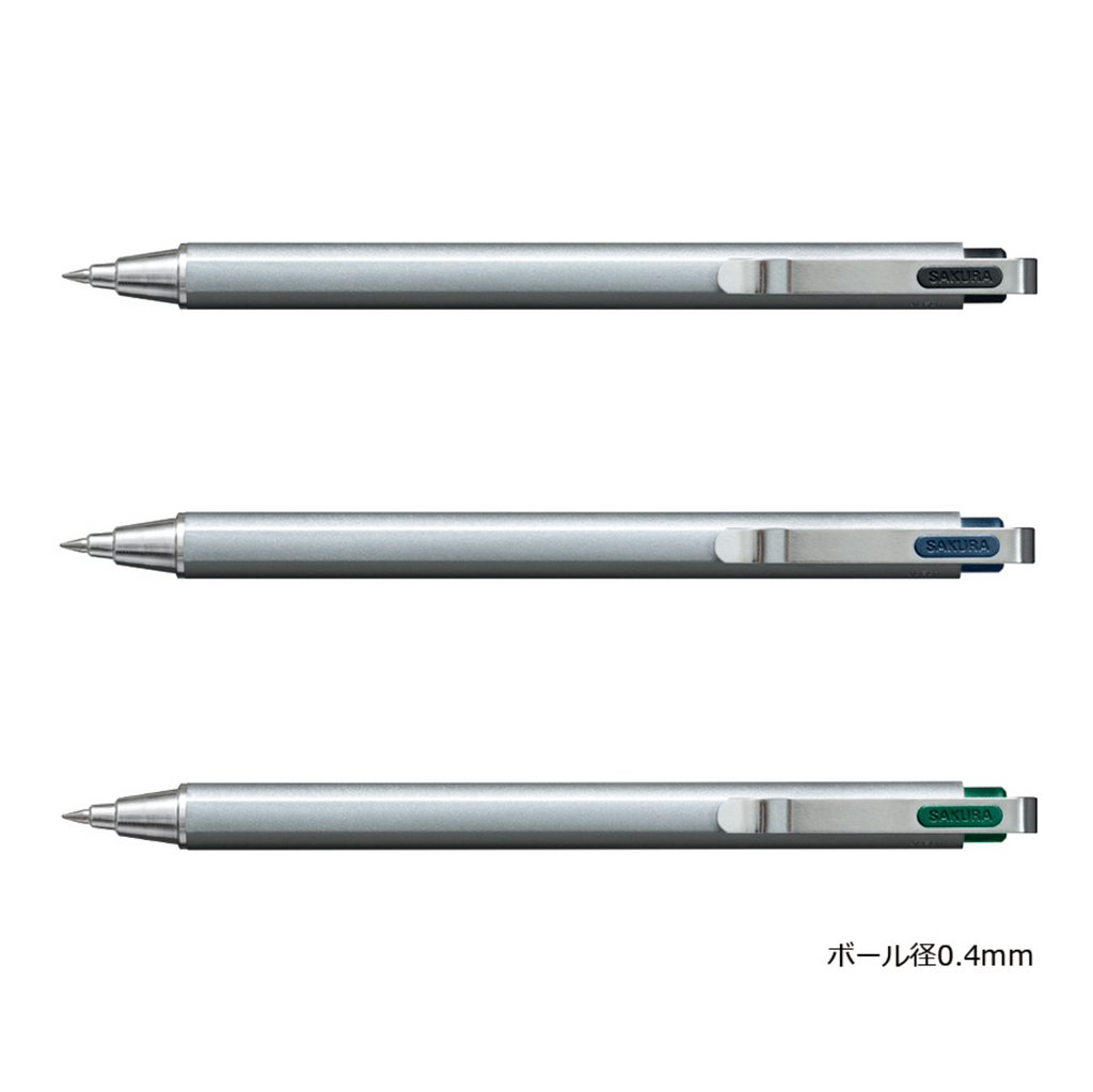 Gel Pens Sakura Ballsign iD PLUS Gel Pen - Silver Metal - 0.4 mm Pure Black Sakura GBR354#49