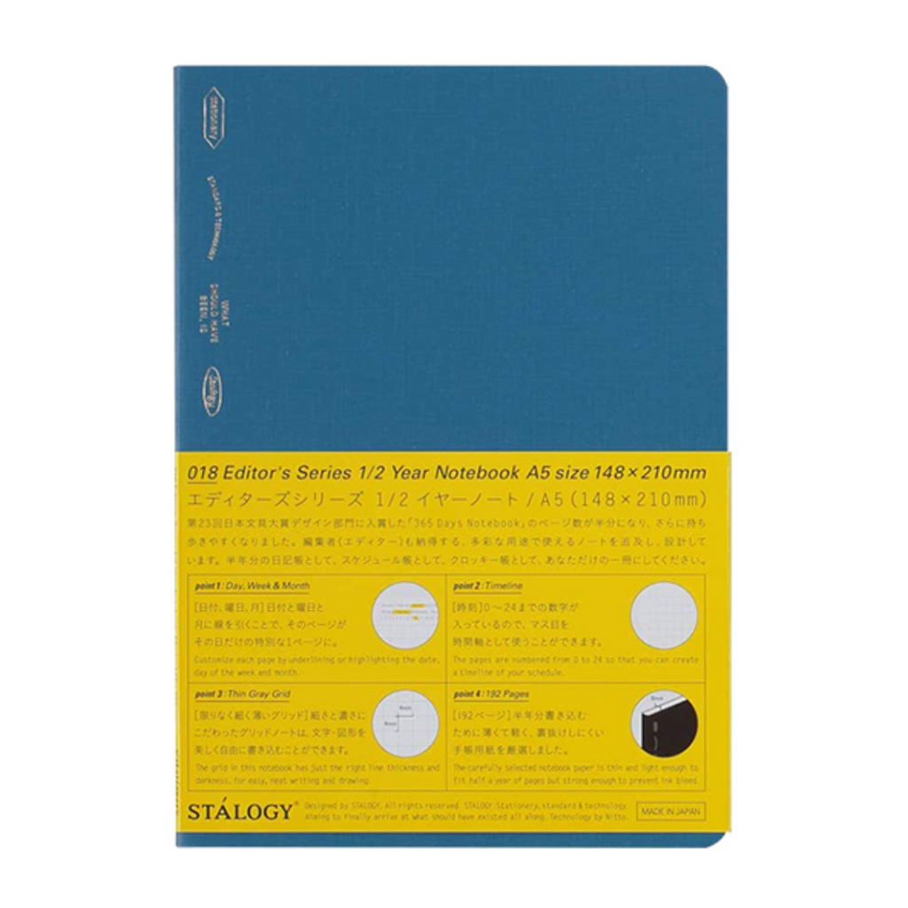 Undated Planners Stalogy Editor's Series 1/2 Year Notebook - 96 Sheets - Grid - A5 - Night Blue - Limited Edition STALOGY S4136