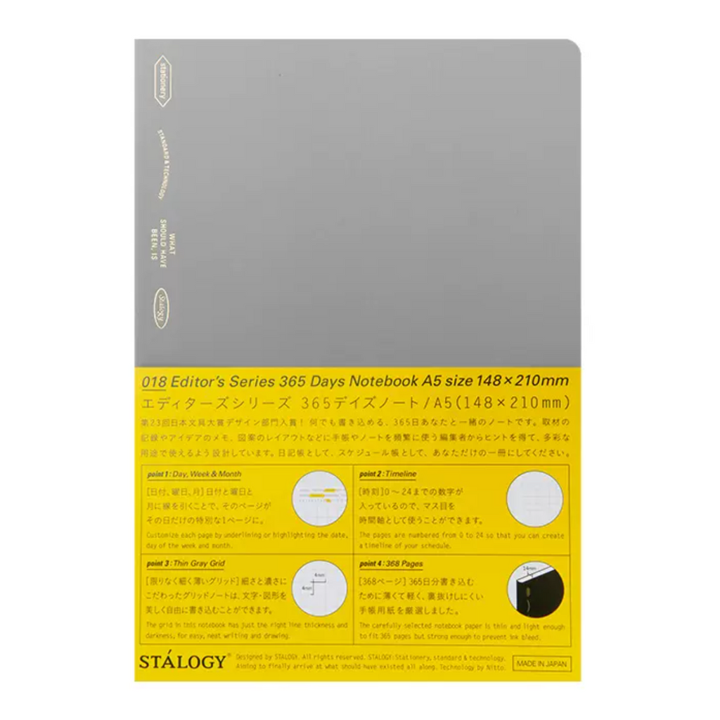 Undated Planners Stalogy Editor's Series 365 Days Notebook - 184 Sheets - Grid - A5 - Fog Grey - Limited Edition STALOGY S4135