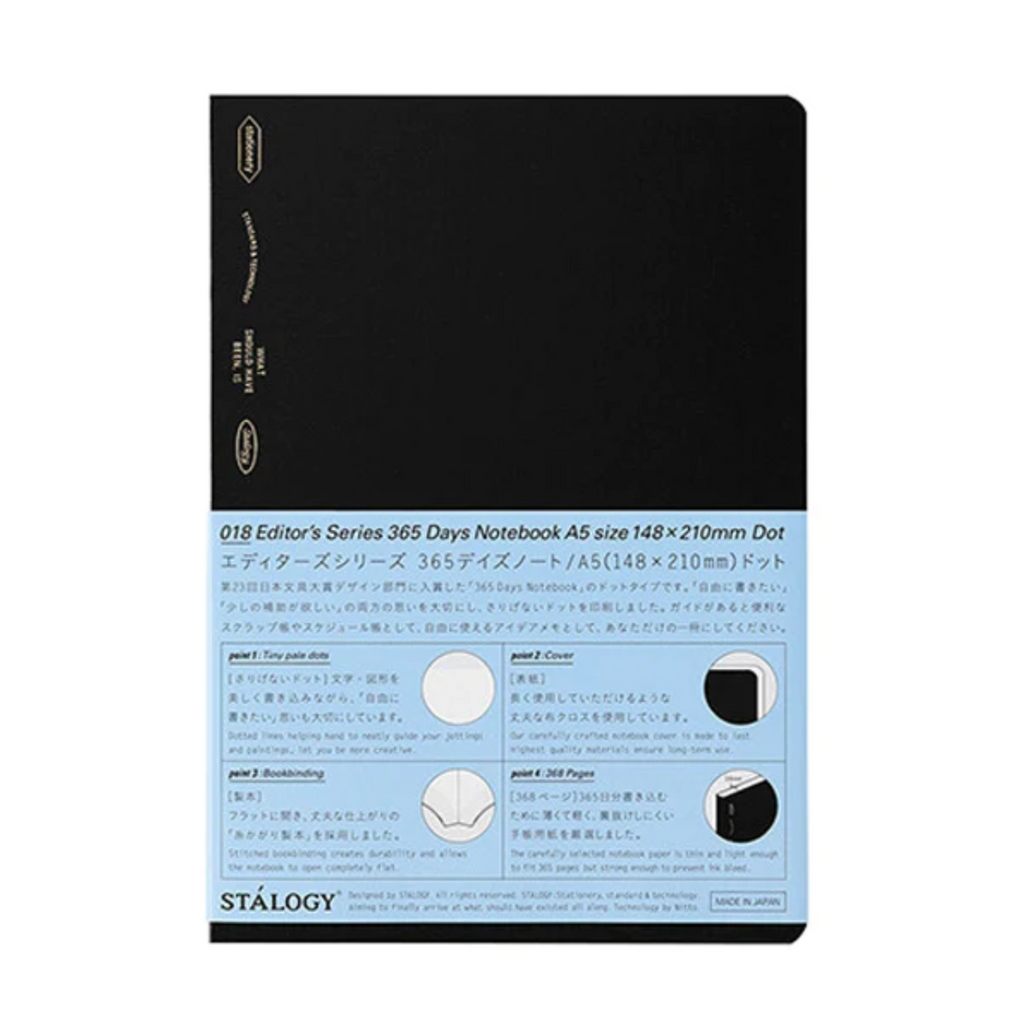 Undated Planners Stalogy Editor's Series 365 Days Notebook - 184 Sheets - Dotted - A5 - Black STALOGY S4147