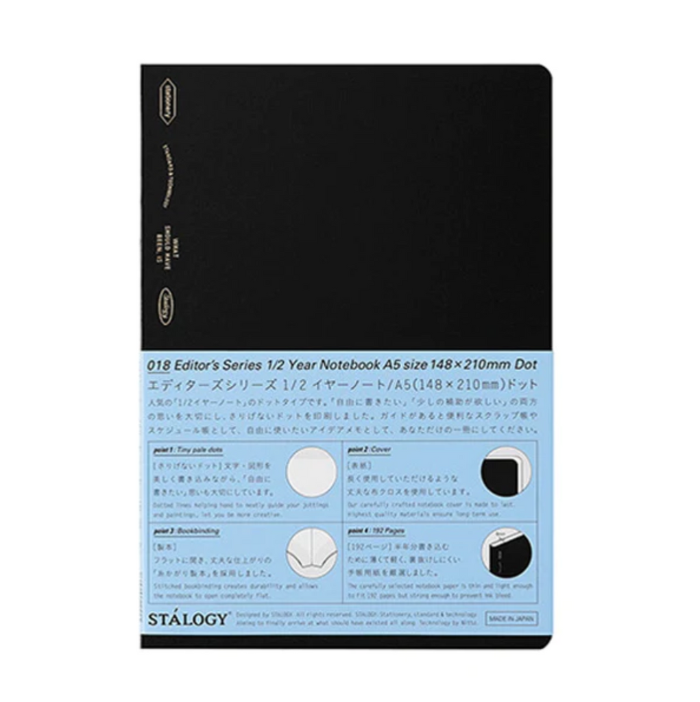 Undated Planners Stalogy Editor's Series 1/2 Year Notebook - 96 Sheets - Dotted - A5 - Black STALOGY S4151