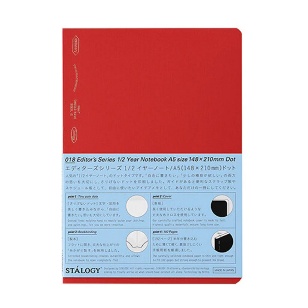 Undated Planners Stalogy Editor's Series 1/2 Year Notebook - 96 Sheets - Dotted - A5 - Red STALOGY S4152