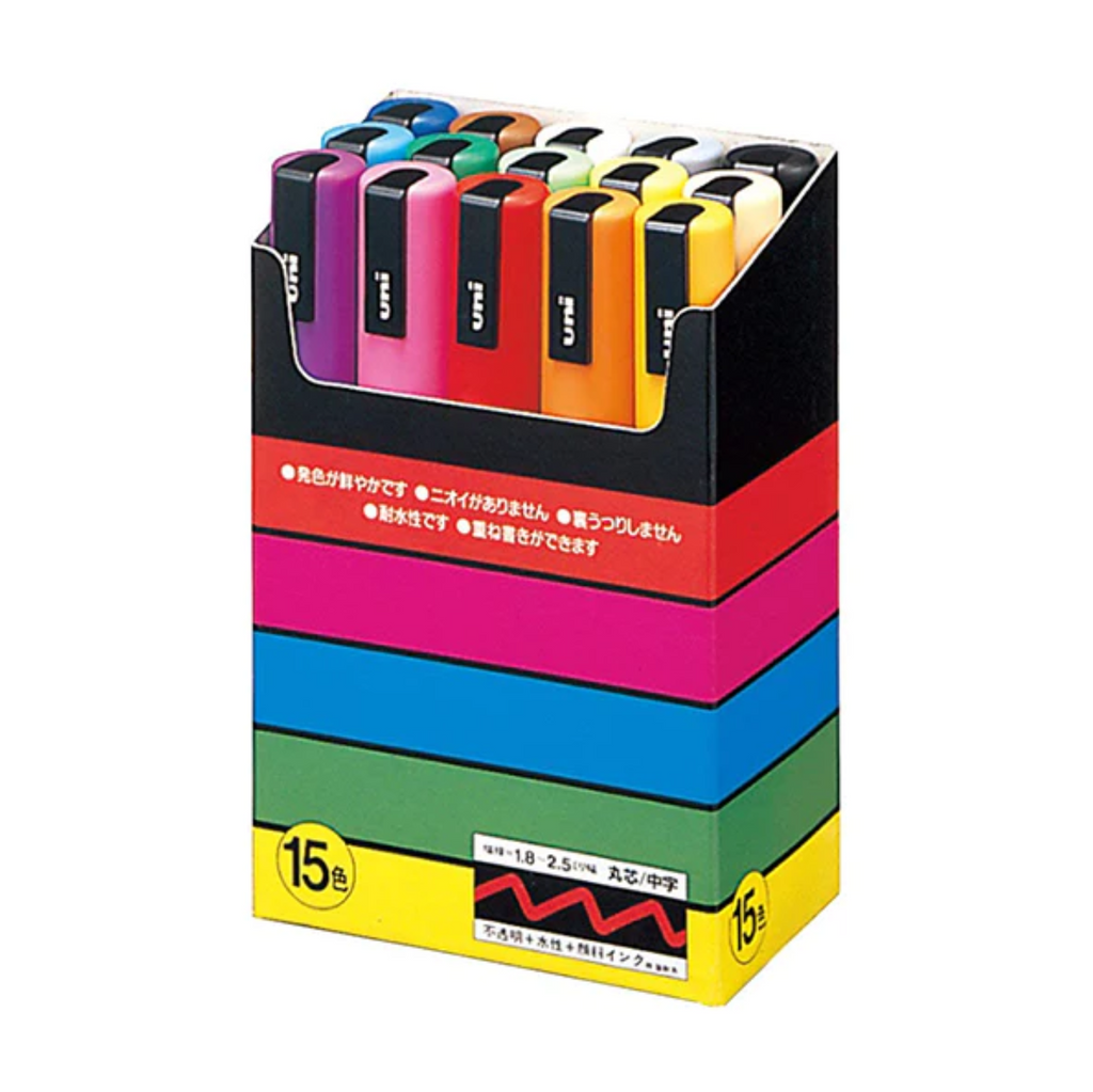 Paint Markers Uni Posca PC-3M Paint Markers - Fine Tip - 15 Color Set - 1.3 mm UNI PC3M15C