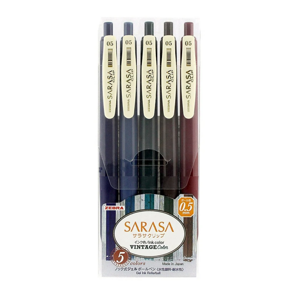 Gel Pens Zebra Sarasa Clip Gel Pen - 5 Vintage Color Set A - 0.5 mm ZEBRA JJ15-5C-VI