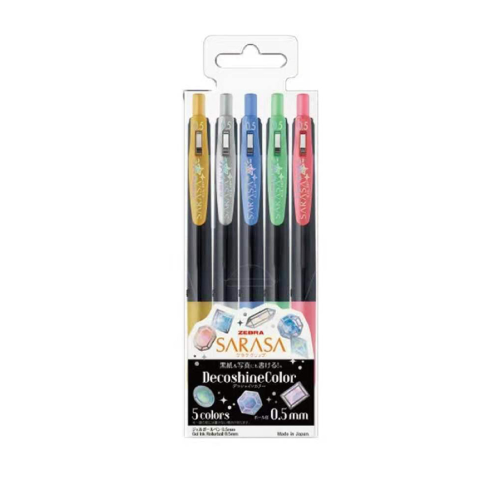 Gel Pens Zebra Sarasa Clip Gel Pen - Deco Shine - 5 Color Set - 0.5 mm ZEBRA JJ15-5C-SH