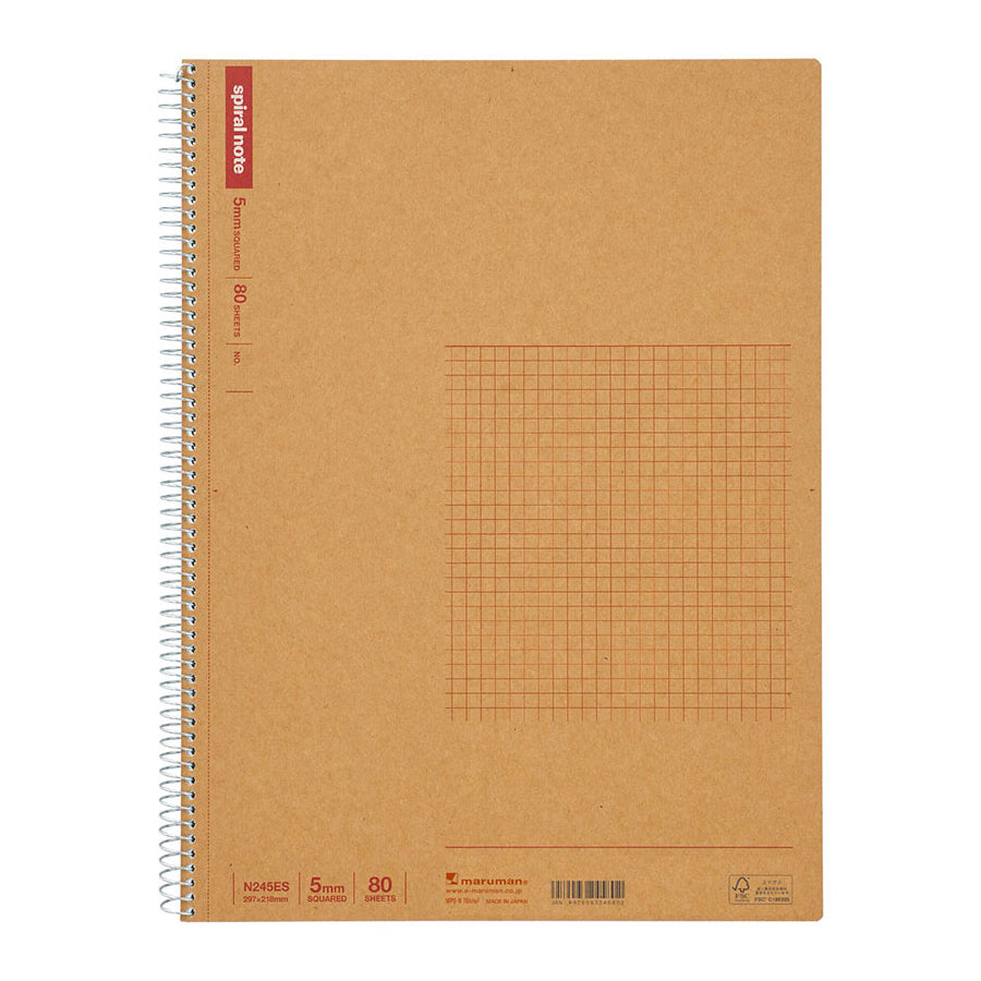 Maruman Spiral Note Basic Notebook - 5mm Grid - 80 Sheets - A4