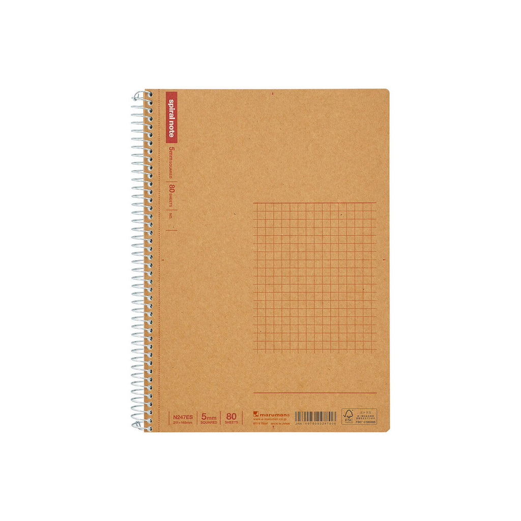 Maruman Spiral Note Basic Notebook - 5mm Grid - 80 Sheets - A5