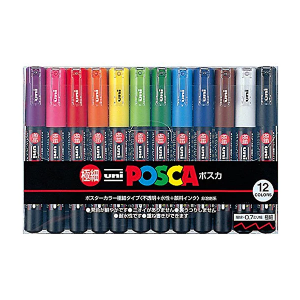 Paint Markers Uni Posca PC-1M Paint Markers - Extra Fine Tip - 12 Color Set - 0.7 mm UNI PC1M12C