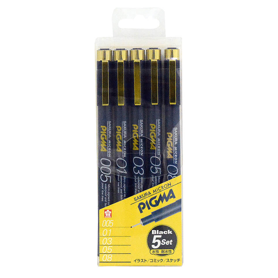 Sakura Pigma Micron Fineliner 5 - Piece Set - Black Ink - SAKURA ESDK - 5A - IRO