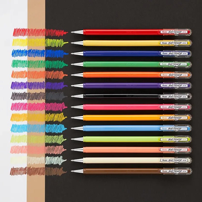 Pentel Matte Hop Ballpoint Gel Pen - 1.0 mm - 14 Color Set - PENTEL K110 - V14ST - IRO