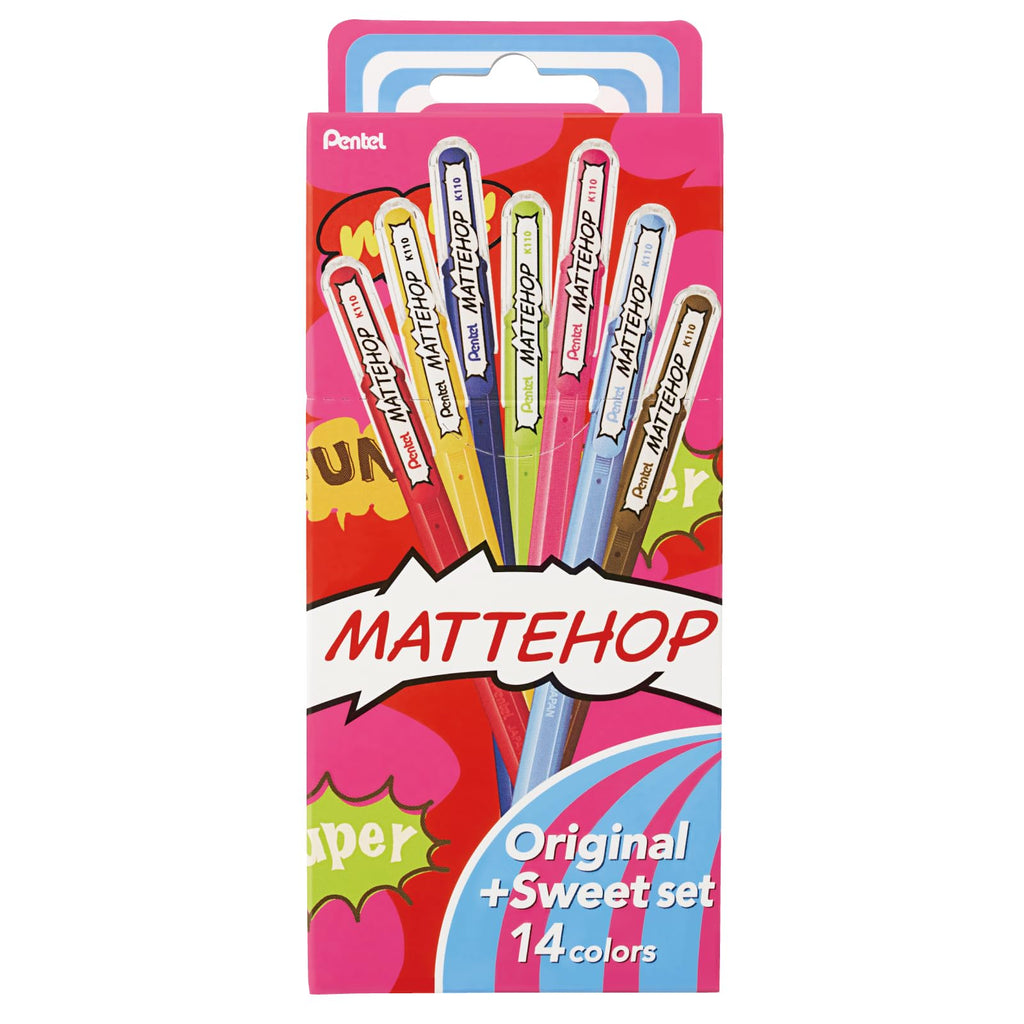 Pentel Matte Hop Ballpoint Gel Pen - 1.0 mm - 14 Color Set - PENTEL K110 - V14ST - IRO