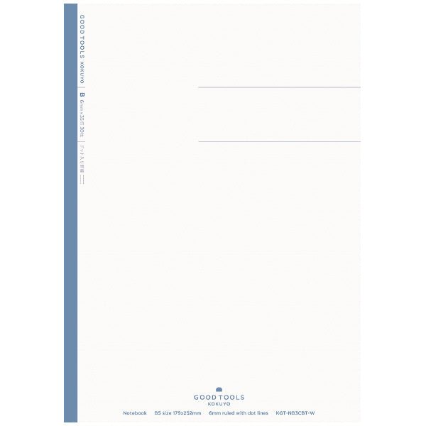 Kokuyo GOOD TOOLS Notebook - 30 Sheets - B5 - 6mm / 7mm Lined with Dots - KOKUYO KGT - NB3CAT - W - IRO
