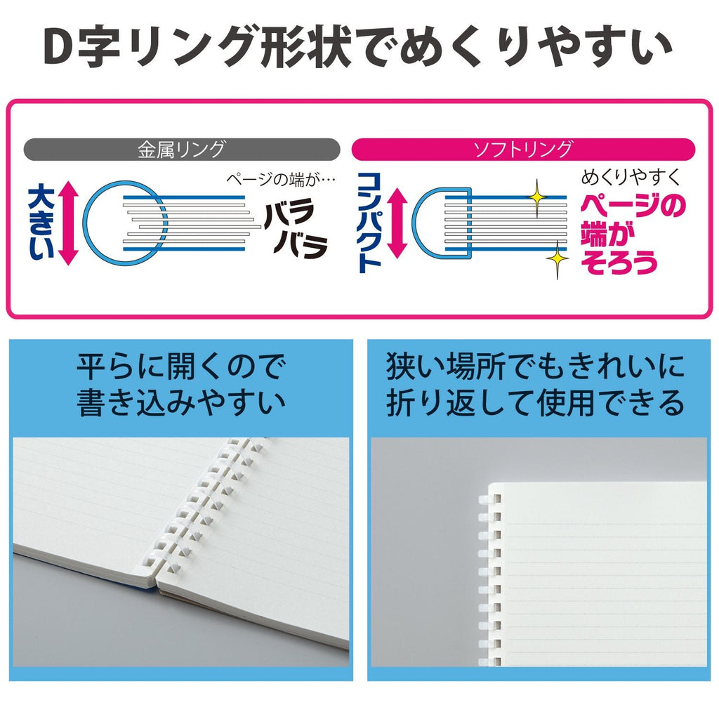Kokuyo Soft Ring Notebook - Black - Tear Off - Thicker 70 sheets - A5 - 6mm Lined - KOKUYO SU - SV437B - D - IRO