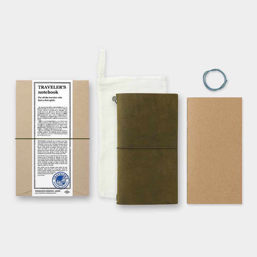 Traveler's Company Traveler's Notebook Starter Kit - Olive Leather - Regular Size - Blank - TRC 15342006 - IRO