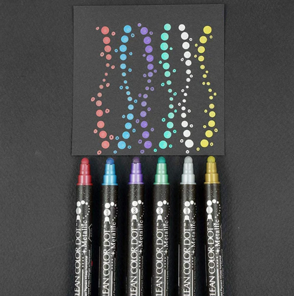 Kuretake ZIG Clean Color Dot Dual - Tip Markers - 6 Metallic Color Set - KURETAKE TC - 8100/6V - IRO