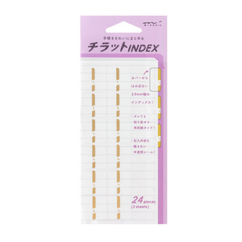 Midori Chiratto Index Tab - Golden - Numbers - 2 Sheets (24 Pieces) - Medium - MIDORI 82320006 - IRO