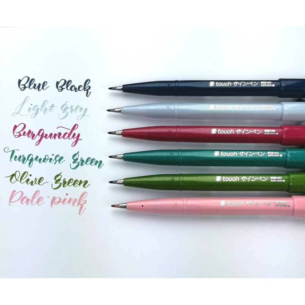 Pentel Fude Touch Brush Sign Pen - Long Life Design Award - 12 New Colors - PENTEL SES15C - CA - IRO