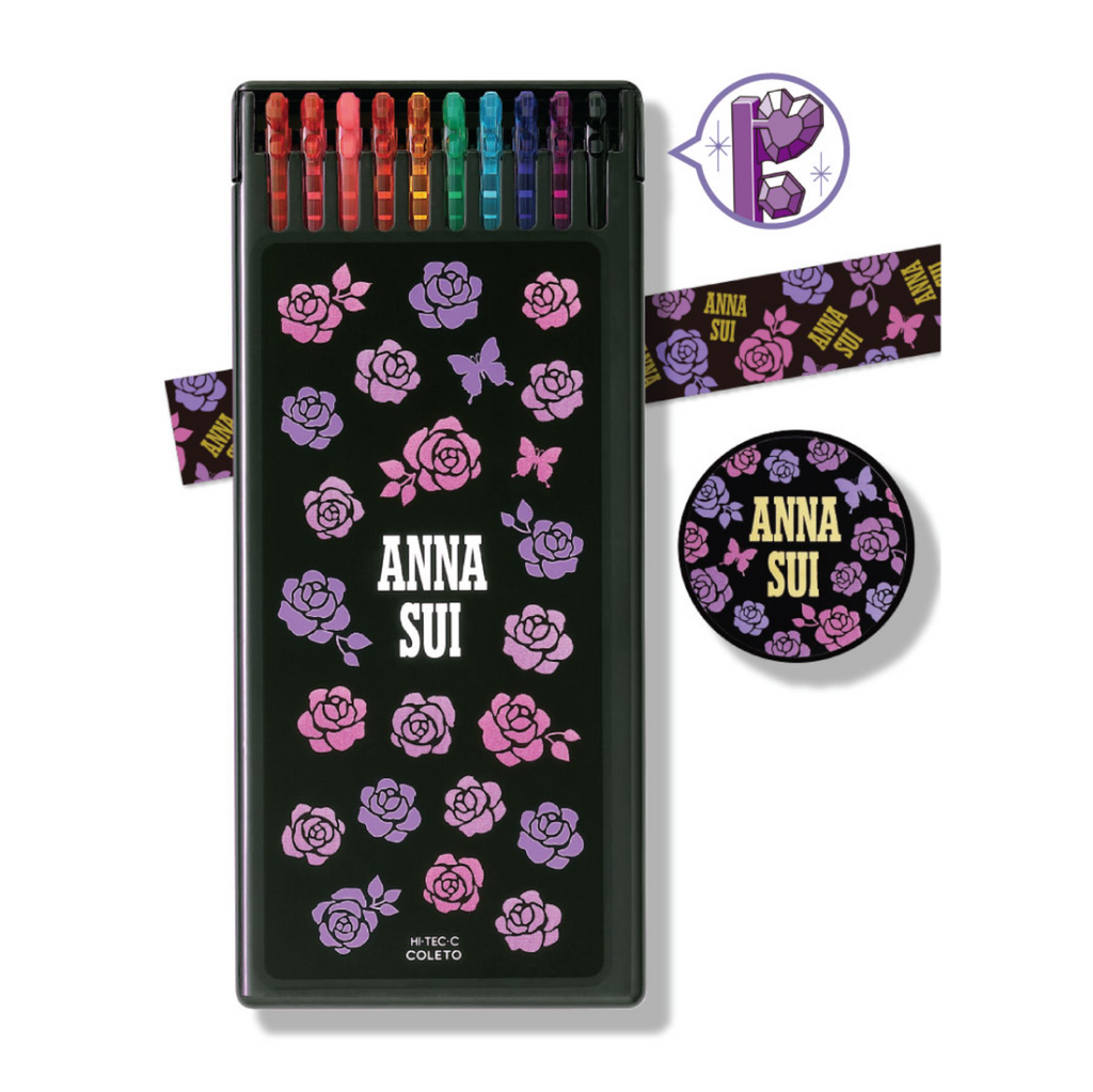 Pilot Hi - Tec - C Coleto Multi Pen 10 Color Refill and Washi Tape Set - Anna Sui Limited Edition - Black Rose - 0.4 mm - PILOT LHKRF - C4A10C - BR - IRO