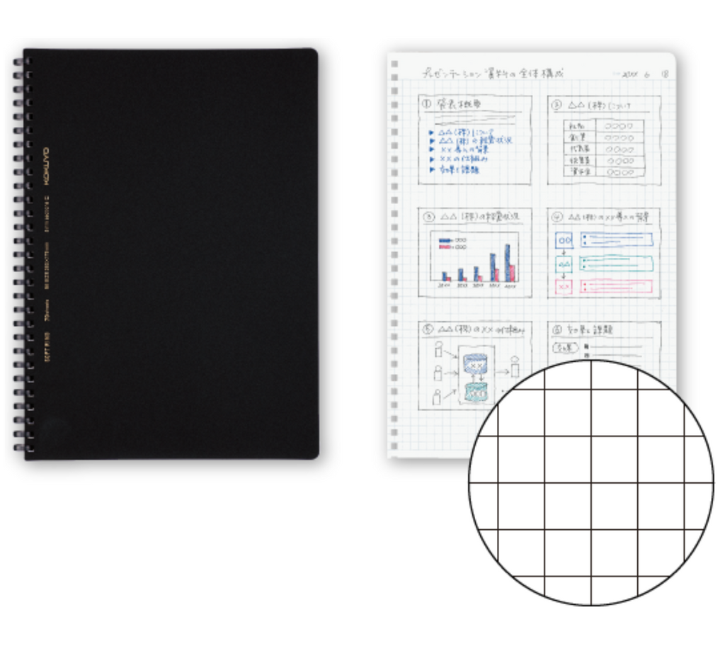 Kokuyo Soft Ring Notebook - Black - Tear Off - Thicker 70 sheets - A5 - 5mm Grid - KOKUYO SU - SV437S5 - D - IRO