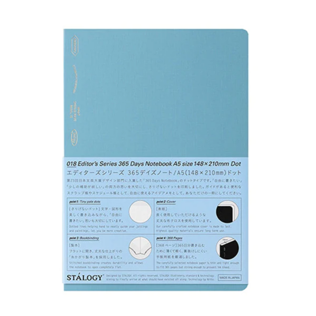 Stalogy Editor's Series 365 Days Notebook - 184 Sheets - Dot Grid - A5 - Blue - STALOGY S4149 - IRO