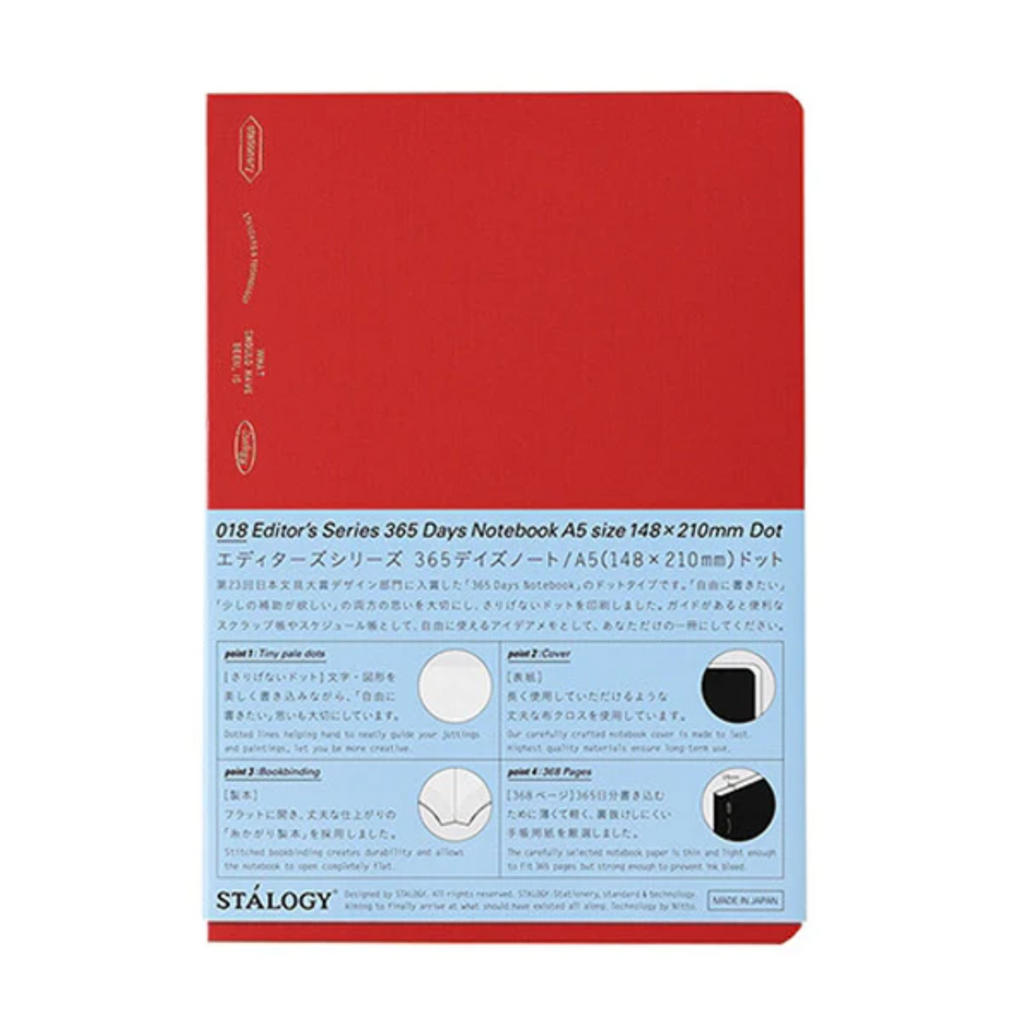 Stalogy Editor's Series 365 Days Notebook - 184 Sheets - Dot Grid - A5 - Red - STALOGY S4148 - IRO