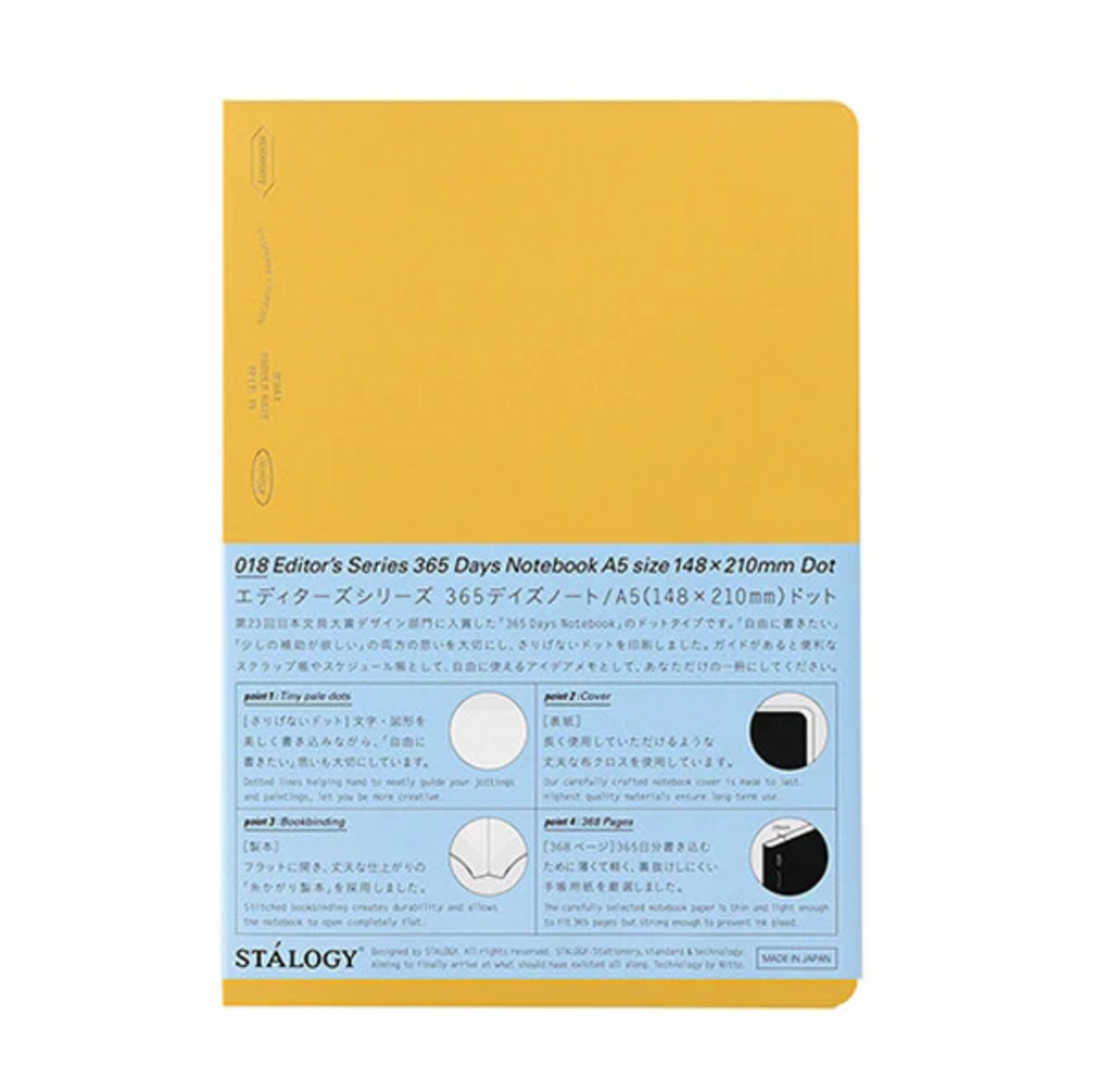 Stalogy Editor's Series 365 Days Notebook - 184 Sheets - Dot Grid - A5 - Yellow - STALOGY S4150 - IRO
