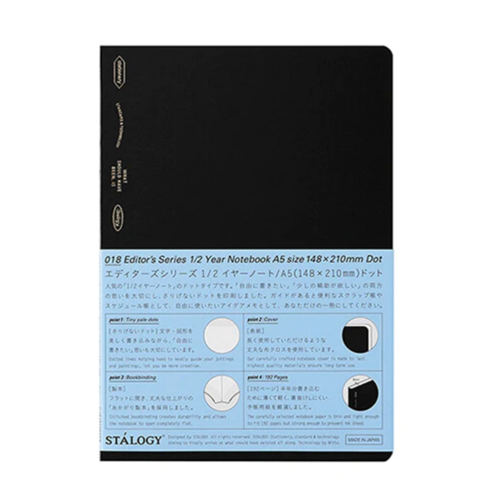 Stalogy Editor's Series 1/2 Year Notebook - 96 Sheets - Dot Grid - A5 - Black - STALOGY S4151 - IRO