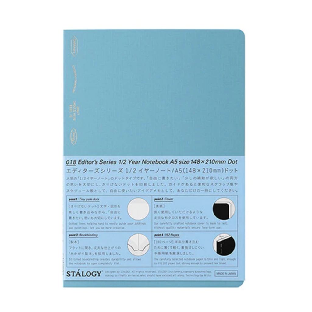 Stalogy Editor's Series 1/2 Year Notebook - 96 Sheets - Dot Grid - A5 - Blue - STALOGY S4153 - IRO