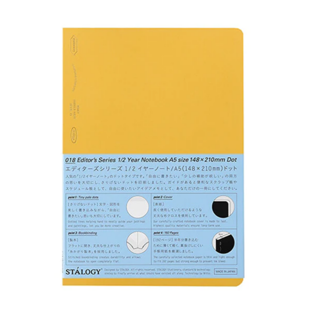 Stalogy Editor's Series 1/2 Year Notebook - 96 Sheets - Dot Grid - A5 - Yellow - STALOGY S4154 - IRO