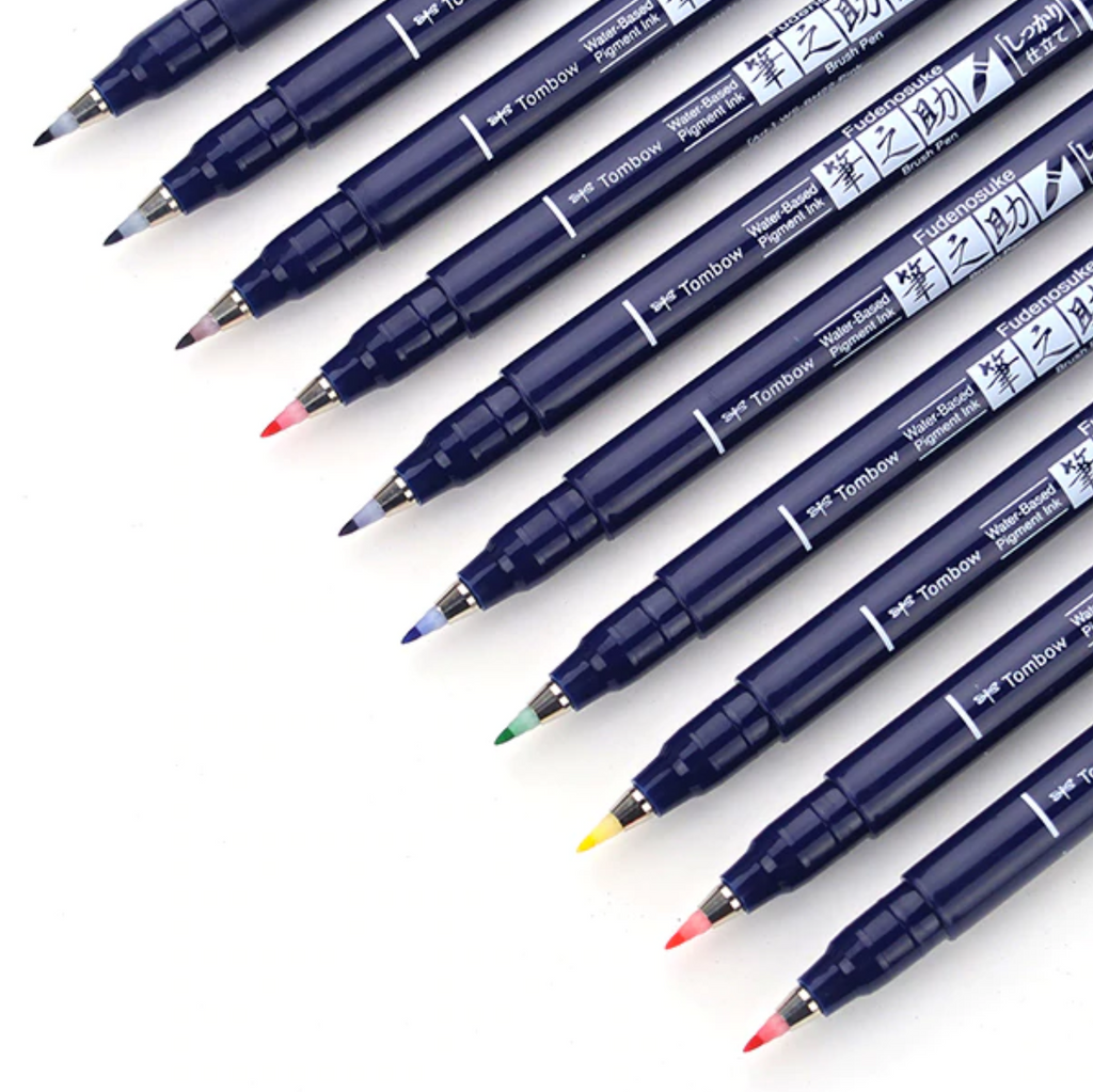 Tombow Fudenosuke Brush Pen - Hard Tip - 10 Color Set - TOMBOW WS - BH10C - IRO