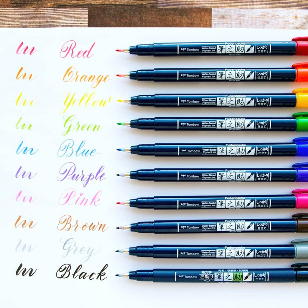 Tombow Fudenosuke Brush Pen - Hard Tip - 10 Color Set - TOMBOW WS - BH10C - IRO