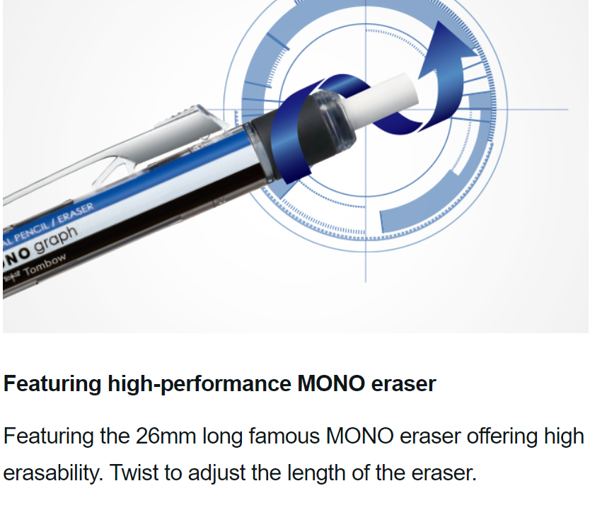Tombow MONO Graph Shaker Mechanical Pencil - Rubber Grip - 0.5 mm - Mono Color - TOMBOW DPA - 141A - IRO