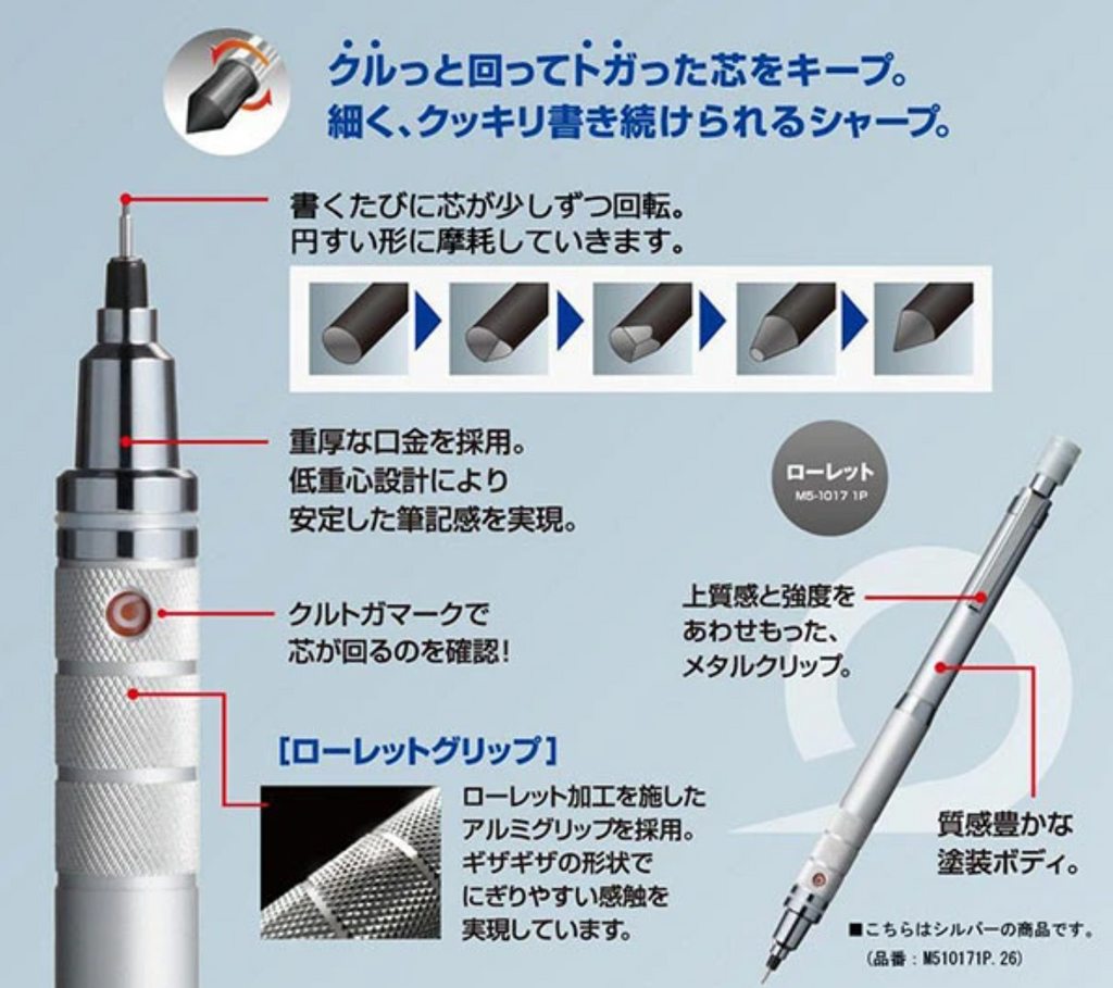 Mechanical Pencils Uni Kuru Toga Roulette Mechanical Pencil- Gun Metallic - 0.5 mm UNI M510171P.43