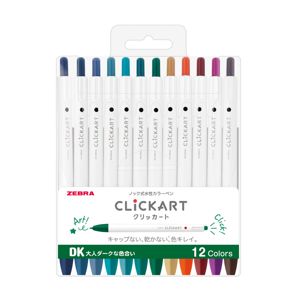Zebra Click Art Marker - 12 Dark Color Set - ZEBRA WYSS22 - 12CDK - IRO