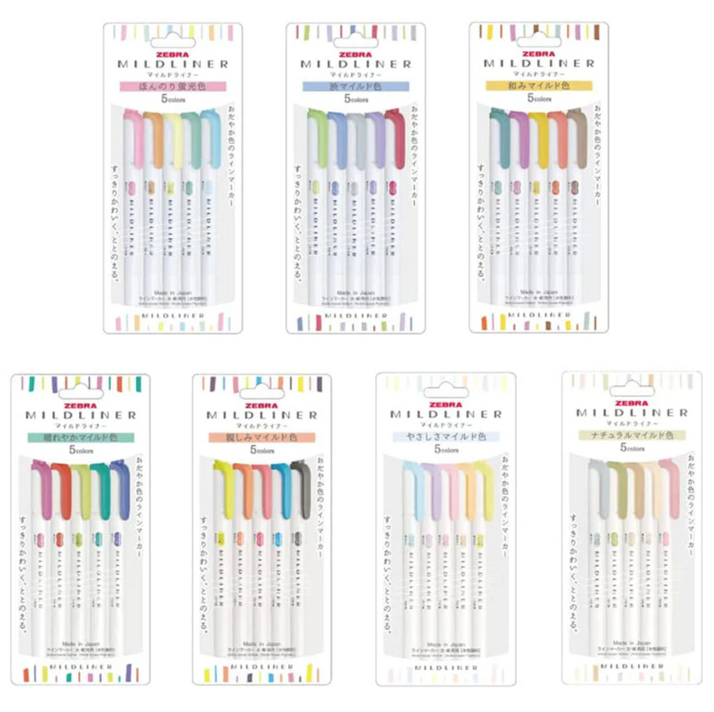 Highlighters Zebra Mildliner Double-Sided Highlighters - 5 Color Set Cool Color ZEBRA WKT7-5C-NC