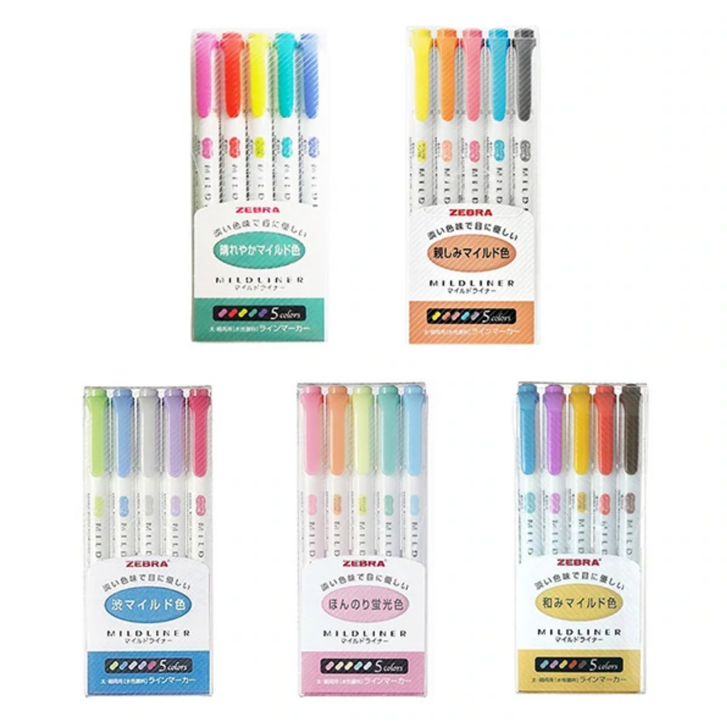 Highlighters Zebra Mildliner Double-Sided Highlighters - 5 Color Set Cool Color ZEBRA WKT7-5C-NC