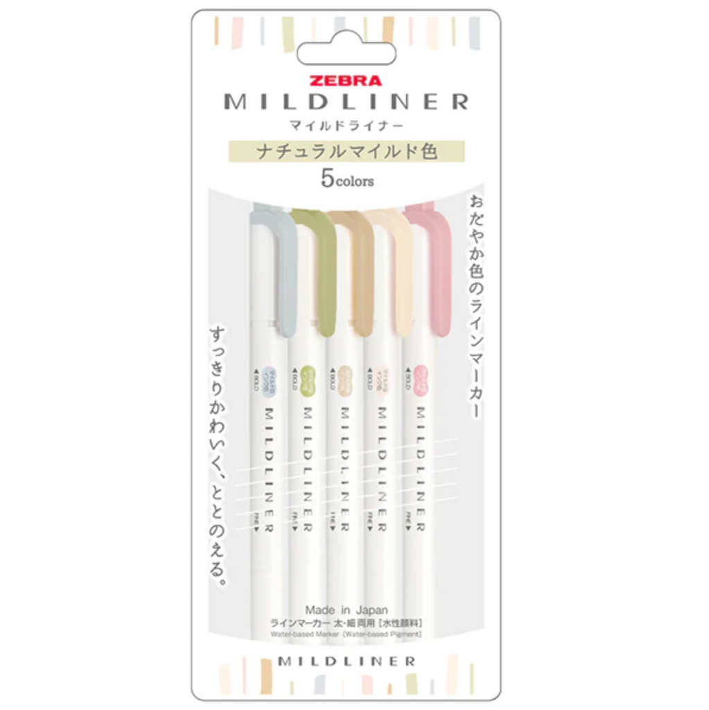 Highlighters Zebra Mildliner Double-Sided Highlighters - 5 Natural Color Set - 2022 New ZEBRA WKT7-5C-NTC