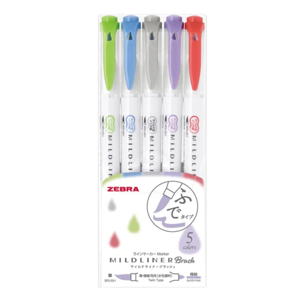 Zebra Mildliner Double - Sided Brush Pen - Bullet Tip / Brush - 5 Color Set - ZEBRA WFT8 - 5C - NC - N - IRO