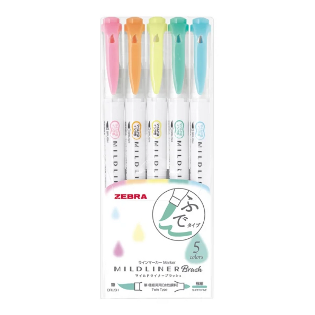 Zebra Mildliner Double - Sided Brush Pen - Bullet Tip / Brush - 5 Color Set - ZEBRA WFT8 - 5C - N - IRO