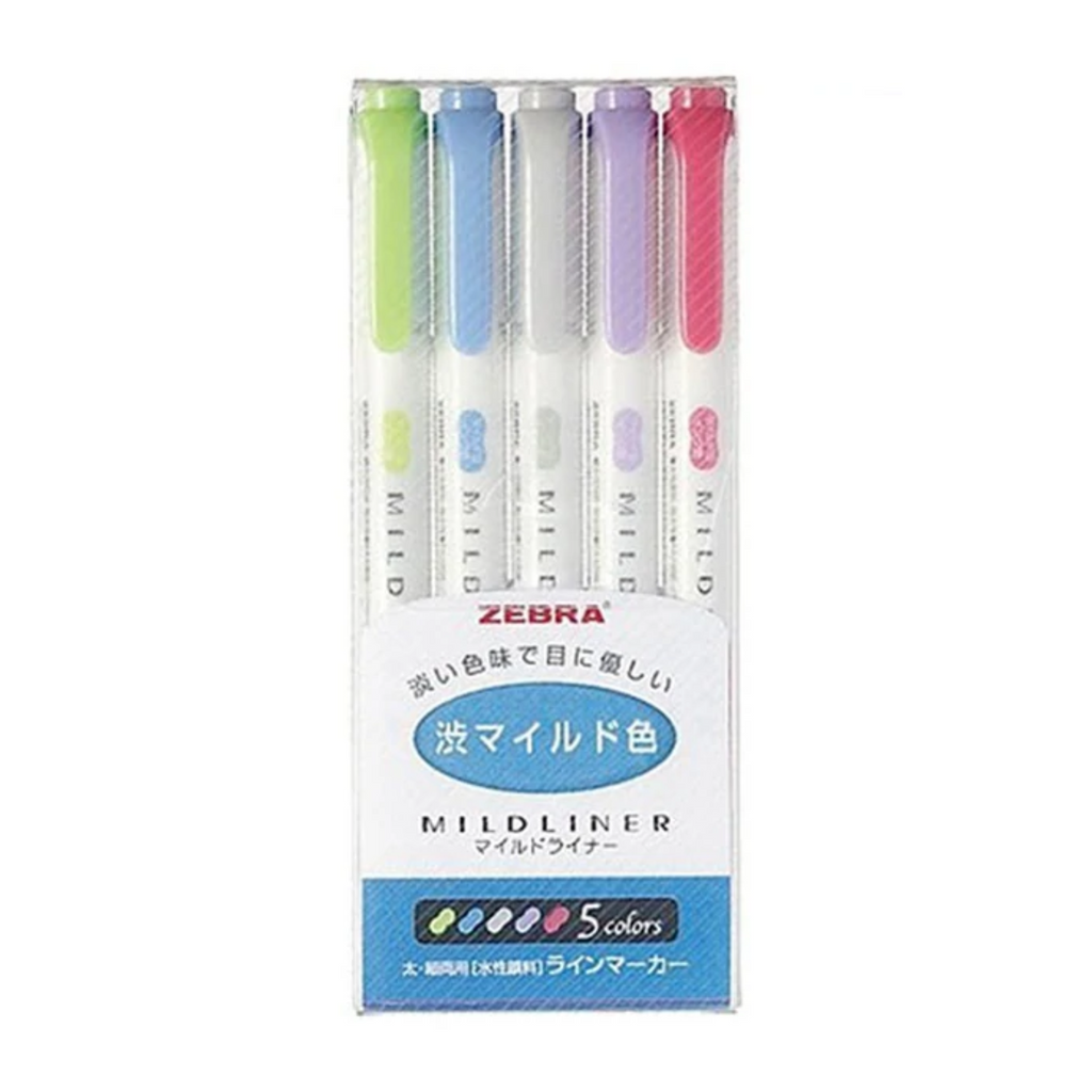 Highlighters Zebra Mildliner Double-Sided Highlighters - 5 Color Set Cool Color ZEBRA WKT7-5C-NC