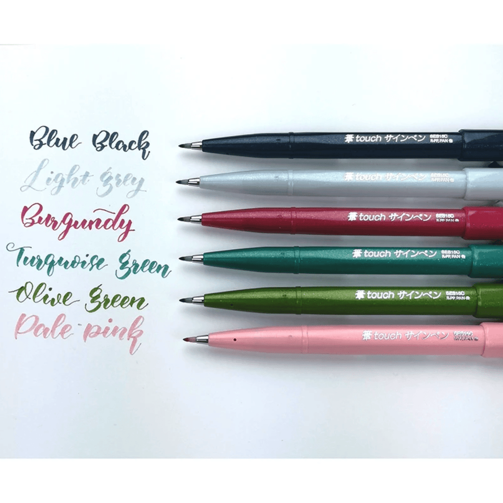 Pentel Fude Touch Brush Sign Pen - Long Life Design Award - 12 New Colors Blue Black - PENTEL SES15C - CA - IRO